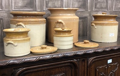 Lot 422 - A GROUP OF FIVE 19TH CENTURY STORAGE JARS AND A CRUET STAND