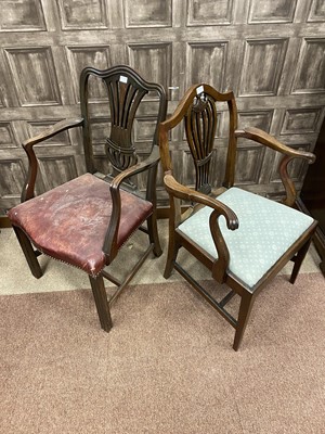 Lot 312 - A LOT OF FOUR 19TH CENTURY MAHOGANY HEPPLEWHITE STYLE CARVER CHAIRS