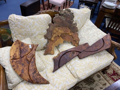 Lot 404 - A LOT OF THREE CARVED WOOD WALL HANGINGS