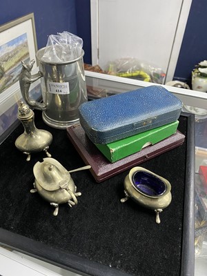 Lot 414 - A JAMES DIXON & SONS PLATED HIP FLASK AND OTHER ITEMS