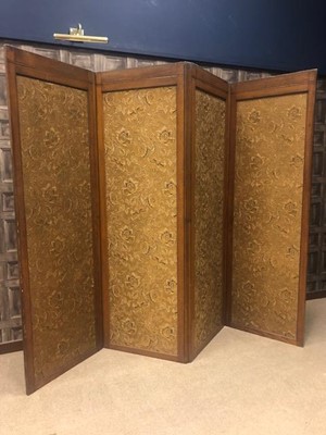 Lot 1696 - A LARGE VICTORIAN OAK FRAMED FOUR PANEL DRAUGHT SCREEN