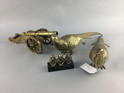 Lot 247 - A BRASS MODEL OF A CANON AND OTHER BRASS WARE