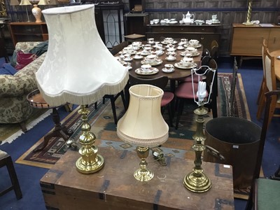 Lot 251 - A LOT OF THREE BRASS TABLE LAMPS