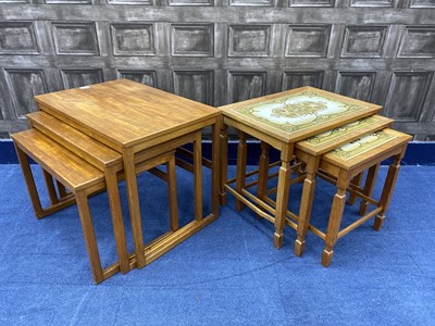Lot 256 - A RETRO TEAK NEST OF TABLES AND ANOTHER NEST OF TABLES