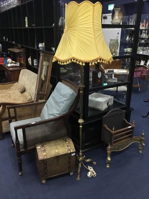 Lot 269 - A BRASS STANDARD LAMP, BRASS COAL BIN AND A PAIR OF BRASS CANDLESTICKS