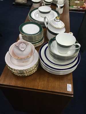 Lot 287 - A TUSCAN PINK AND GILT PART TEA SERVICE AND A DECORATIVE PART DINNER SERVICE