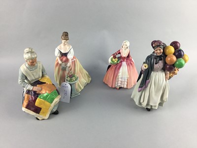 Lot 290 - A ROYAL DOULTON FIGURE OF 'BIDDY PENNYFARTHING' AND THREE OTHERS