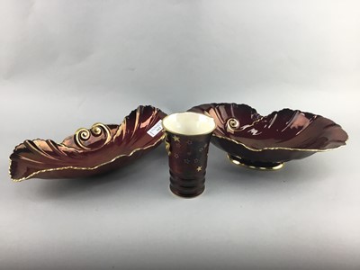 Lot 312 - A CARLTON WARE 'ROUGE ROYALE' LEAF SHAPED DISH AND OTHER CERAMICS