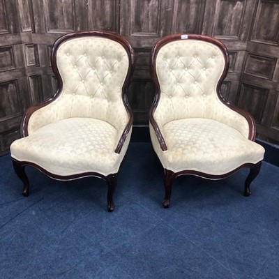 Lot 318 - A PAIR REPRODUCTION VICTORIAN STYLE GOSSIP CHAIRS