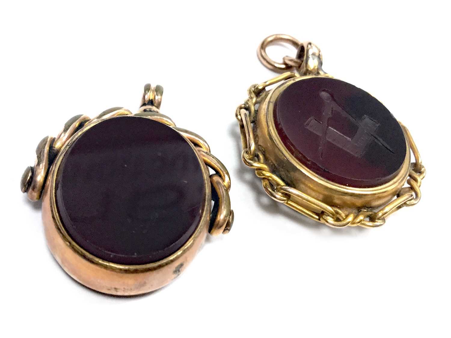 Lot 1356 - TWO HARDSTONE FOBS