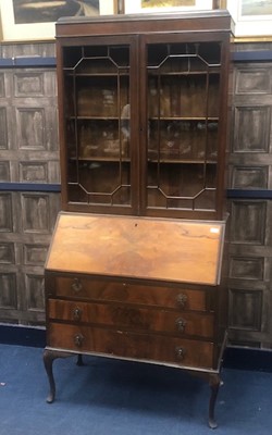 Lot 145 - A WALNUT BUREAU BOOKCASE