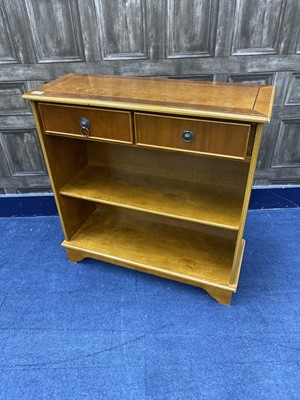 Lot 155 - A MODERN YEWWOOD OPEN BOOKCASE