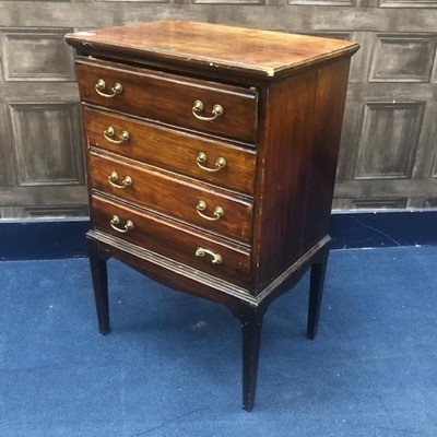 Lot 156 - AN EARLY 20TH CENTURY STAINED WOOD FOUR DRAWER MUSIC CABINET