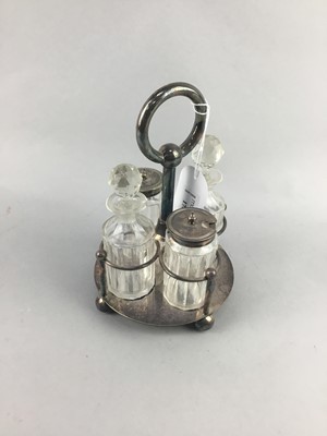 Lot 174 - A CRYSTAL AND SILVER PLATED CRUET SET AND OTHER ITEMS