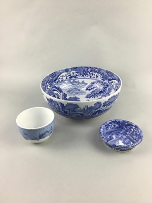 Lot 179 - A SPODE BLUE AND WHITE CENTRE BOWL AND OTHER CERAMICS