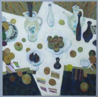 Lot 272 - * JACK SHORE, TABLE TOP STILL LIFE acrylic on...