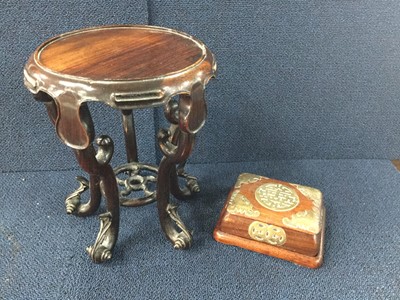 Lot 803 - A CHINESE HARDWOOD BOWL/VASE STAND AND A CASKET