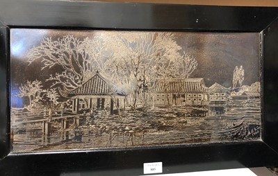 Lot 805 - AN EARLY 20TH CENTURY SILVER PLATED ENGRAVED COPPER PANEL