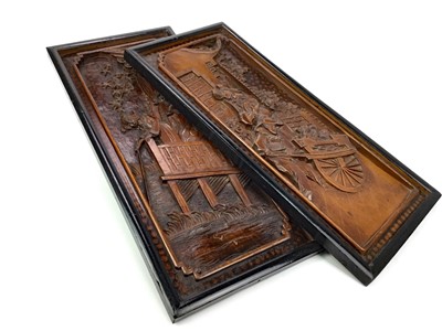 Lot 806 - A PAIR OF EARLY 20TH CENTURY CHINESE CARVED WOOD PANELS