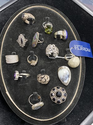 Lot 61 - A LOT OF FOURTEEN SILVER AND GEM SET DRESS RINGS