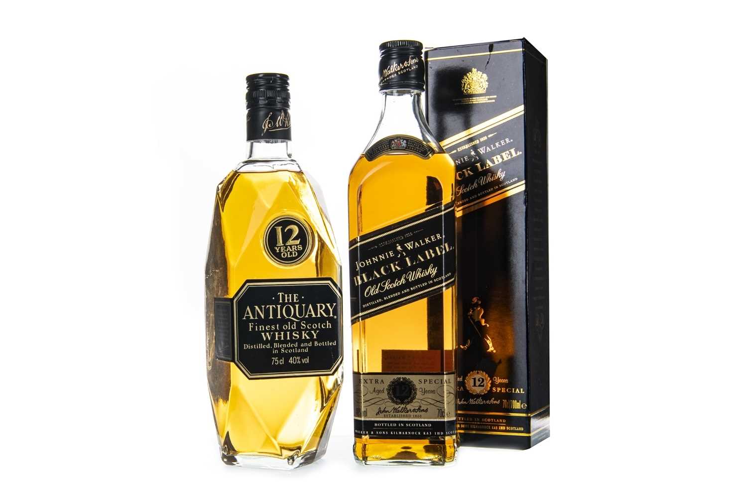 Lot 401 - ANTIQUARY 12 YEARS OLD AND JOHNNNIE WALKER BLACK LABEL 12 YEARS OLD