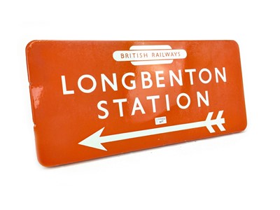 Lot 1677 - A NORTH EASTERN RAILWAYS OBLONG POINTER SIGN - LONGBENTON STATION