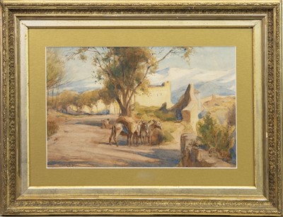 Lot 221 - DONKEYS RESTING UNDER A TREE, A WATERCOLOUR BY GEORGE DENHOLM ARMOUR