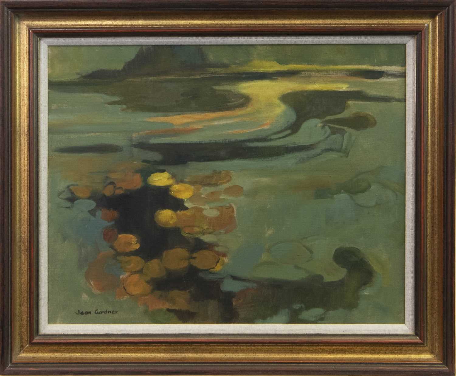 Lot 616 - GREEN REFLECTIONS, AN OIL BY JEAN GARDNER