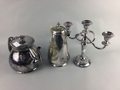 Lot 118 - A SILVER PLATED TUREEN, TWO COFFEE POTS AND OTHER ITEMS