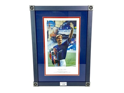 Lot 1718 - A FRAMED PRINT OF RICHARD GOUGH BY KEVIN LEARY, SIGNED BY THE PLAYER