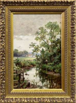 Lot 101 - ANGLER FISHING THE WESTWATER, AN OIL BY ALLAN RAMSAY
