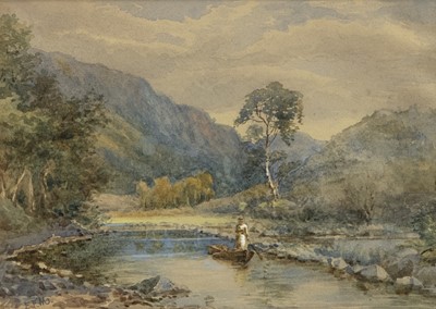 Lot 200 - YOUNG LADY PUNTING ON A RIVER, A WATERCOLOUR BY EDWARD FULLER MAITLAND