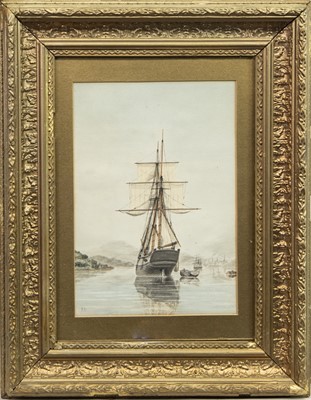 Lot 123 - SAILING VESSELS IN HARBOUR, A WATERCOLOUR BY HENRY DAWSON