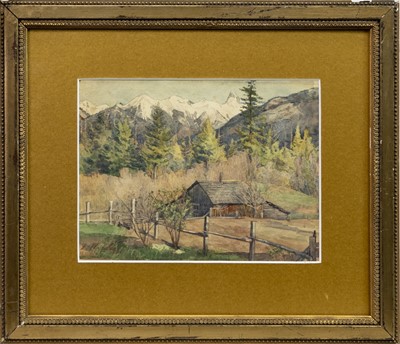 Lot 198 - CABIN IN BRITISH COLUMBIA, A WATERCOLOUR BY FREDERICK WALTER LEE