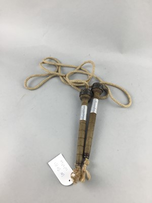 Lot 80 - A SET OF VINTAGE SKIPPING ROPES, NAPKIN RINGS AND DISH