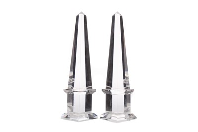 Lot 1223 - A PAIR OF VICTORIAN CLEAR GLASS OBELISKS