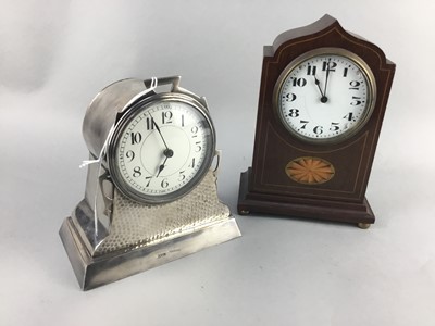 Lot 392 - AN ART NOUVEAU BEATEN PEWTER MANTEL CLOCK ALONG WITH ANOTHER