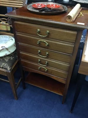 Lot 375 - AN EDWARDIAN MAHOGANY FIVE DRAWER MUSIC CABINET