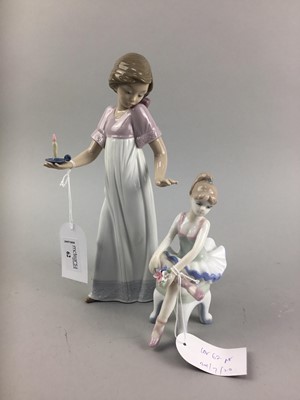 Lot 279 - A LOT OF TWO CERAMIC FIGURES, TWO MINIATURE PISTOLS AND A PLATED CRUET SET