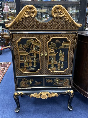 Lot 192 - A REPRODUCTION BLACK AND GILT CHINESE CABINET