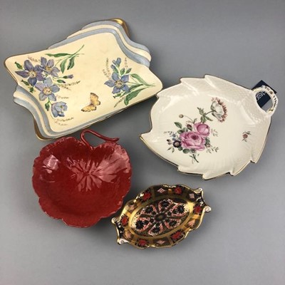 Lot 69 - A ROYAL CROWN DERBY 'IMARI' PIN DISH ALONG WITH THREE MORE DISHES