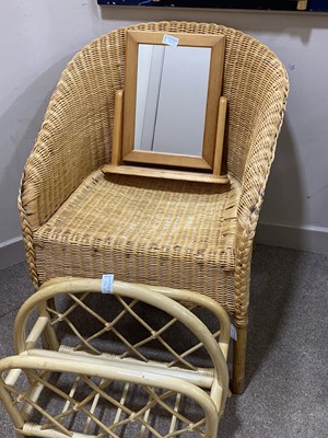 Lot 194 - A WICKER CHAIR, MAGAZINE RACK AND TWO MIRRORS