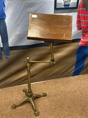 Lot 1368 - A VICTORIAN CAST IRON, BRASS AND MAHOGANY  MUSIC STAND