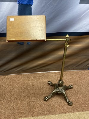 Lot 1372 - A VICTORIAN CAST IRON, BRASS AND MAHOGANY MUSIC STAND