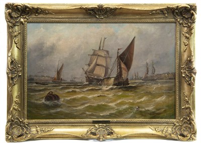 Lot 96 - SAILSHIPS IN ROUGH SEAS OFFSHORE, AN OIL BY GEORGE CALLOW