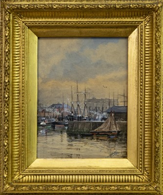 Lot 113 - BOATS IN HARBOUR, A WATERCOLOUR BY CATHCART WILLIAM METHVEN