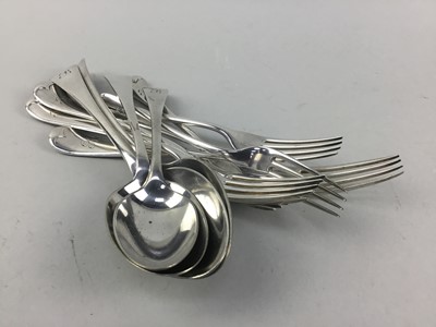 Lot 49 - A SILVER PLATED SUGAR AND CREAM ALONG WITH OTHER PLATED WARE