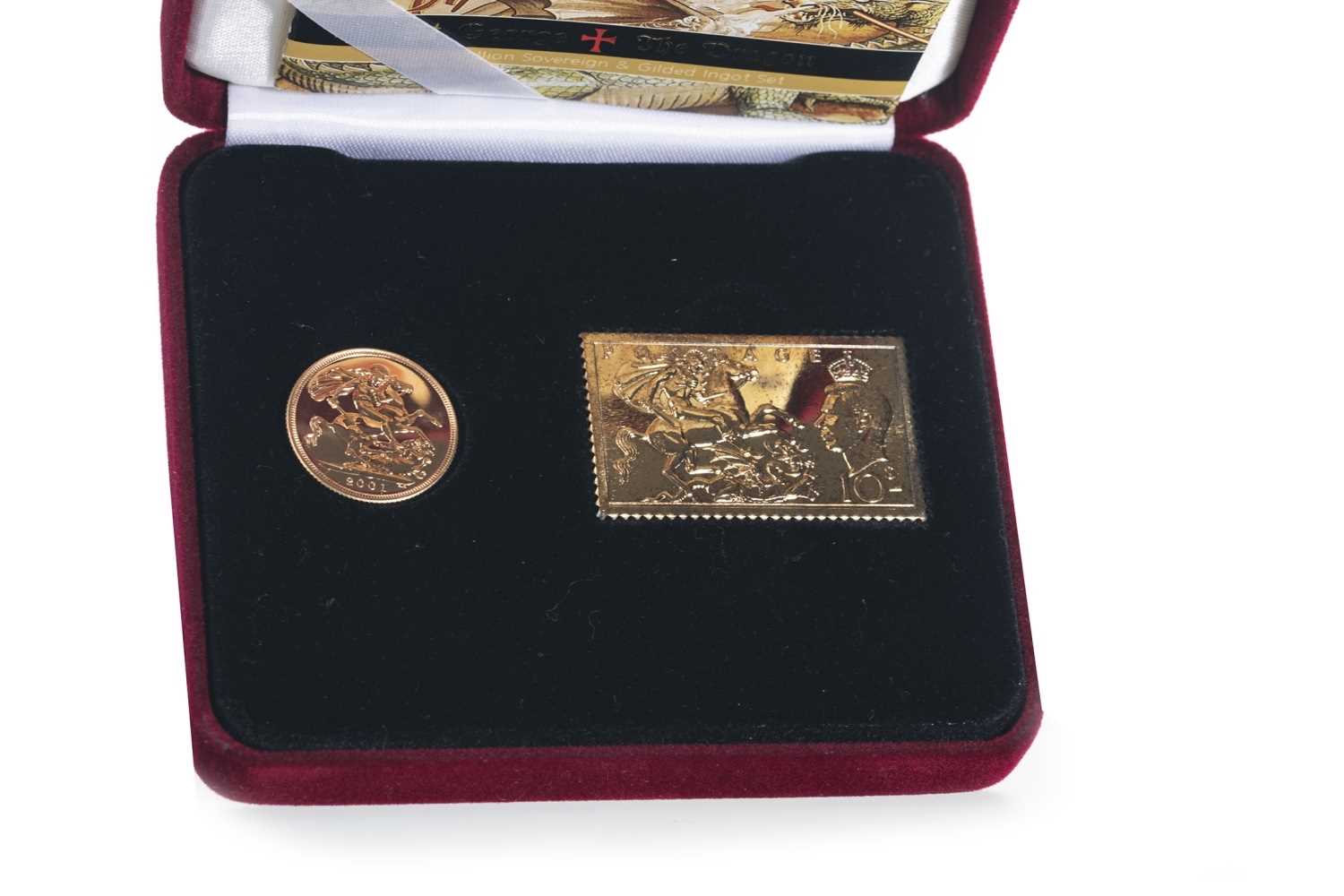 Lot 58 - 2001 GOLD PROOF ST GEORGE SOVEREIGN AND INGOT SET