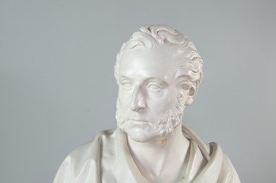Lot 1363 - A PAINTED PLASTER BUST OF A GENTLEMAN