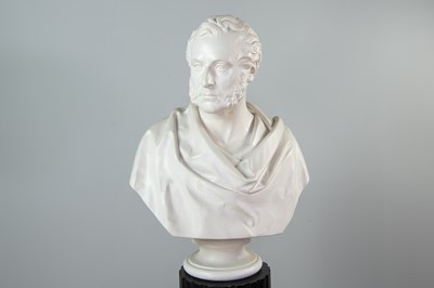 Lot 1363 - A PAINTED PLASTER BUST OF A GENTLEMAN